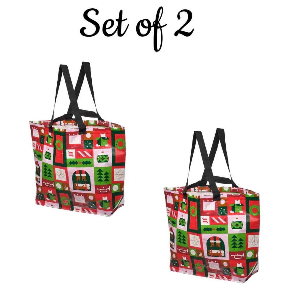 2 Festive Holiday Tote Bags
